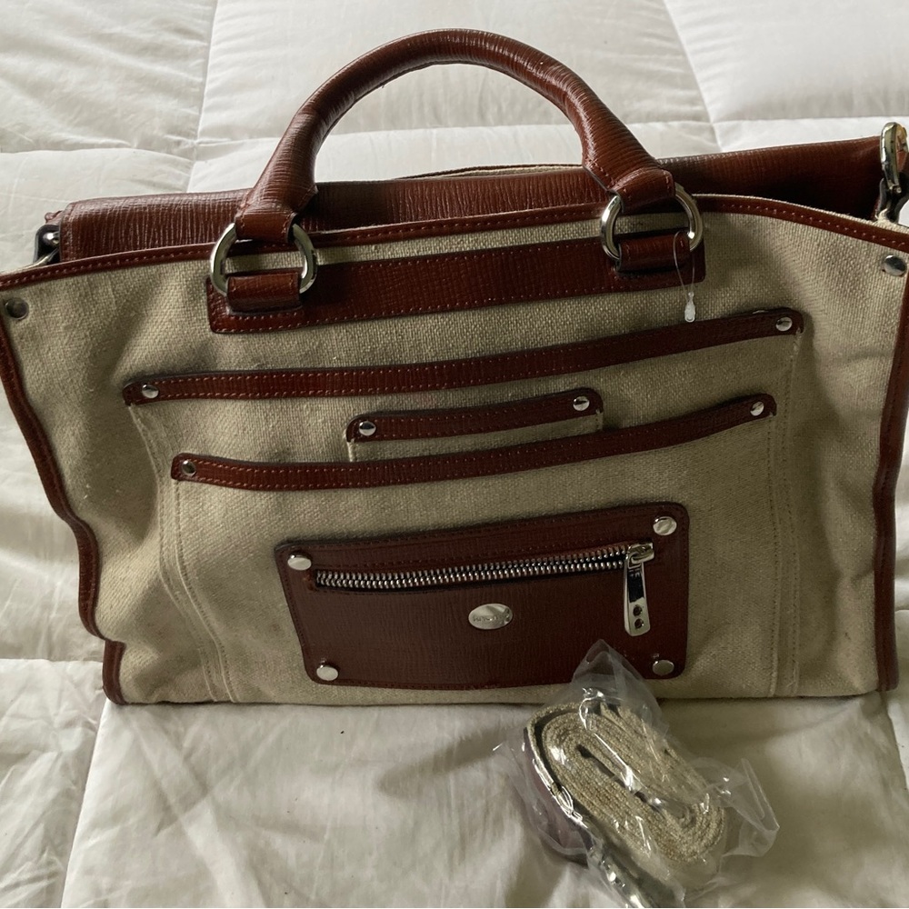 KNOMO Havana Laptop Bag 13” Linen/Natural Trim